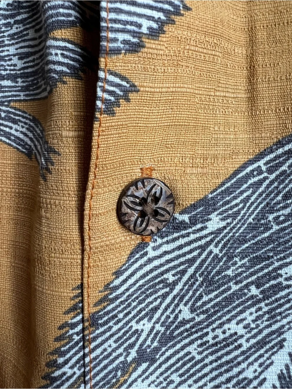 Caribbean Classic Mustard Leaf-Print Short Sleeve Shirt - Picture 4 of 5